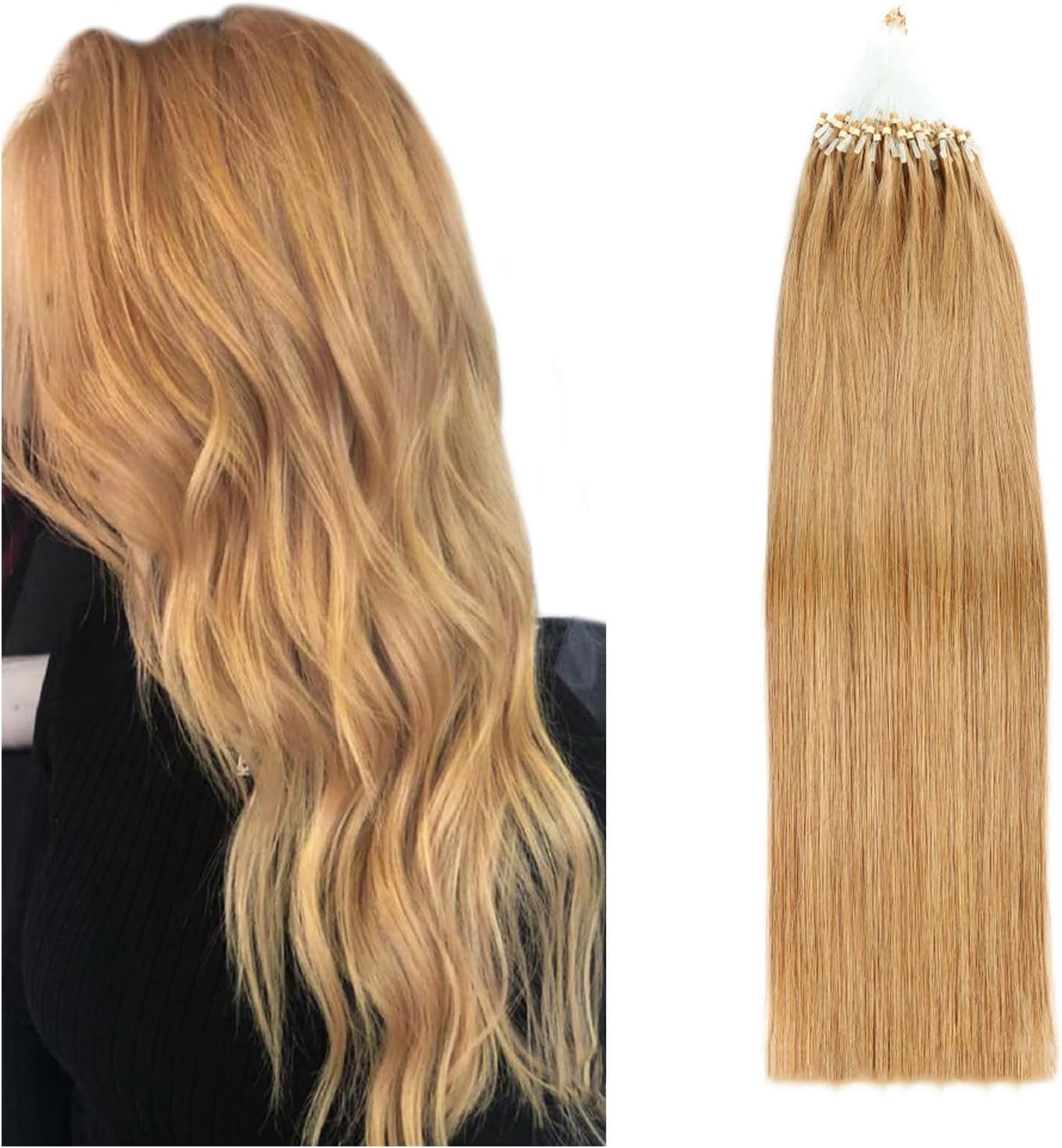 Aorsher Micro Links Hair Extensions Human Hair For Black Women Microlink Hair Extensions Blonde Natural Human Hair Silky Straight 24Inch 100strands 50g