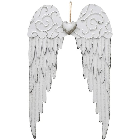 Angel Wings Wall Decoration, Antique Hanging Metal Angel Wings Wall Décor with Heart Decorative Angel Wings Wall Sculpture Indoor Outdoor Wall Decor Hanging for Home Bedroom Living Room Garden