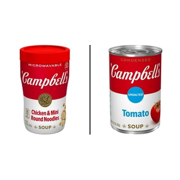 Campbell's Sipping Soup Chicken & Mini Noodle 10.75 oz & Unsalted Tomato Soup 10.75 oz