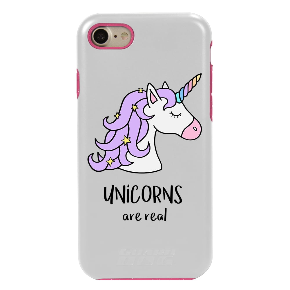 Guard Dog Unicorns Are Real Hybrid Phone Case for iPhone 7 / 8, White with Pink Silicone