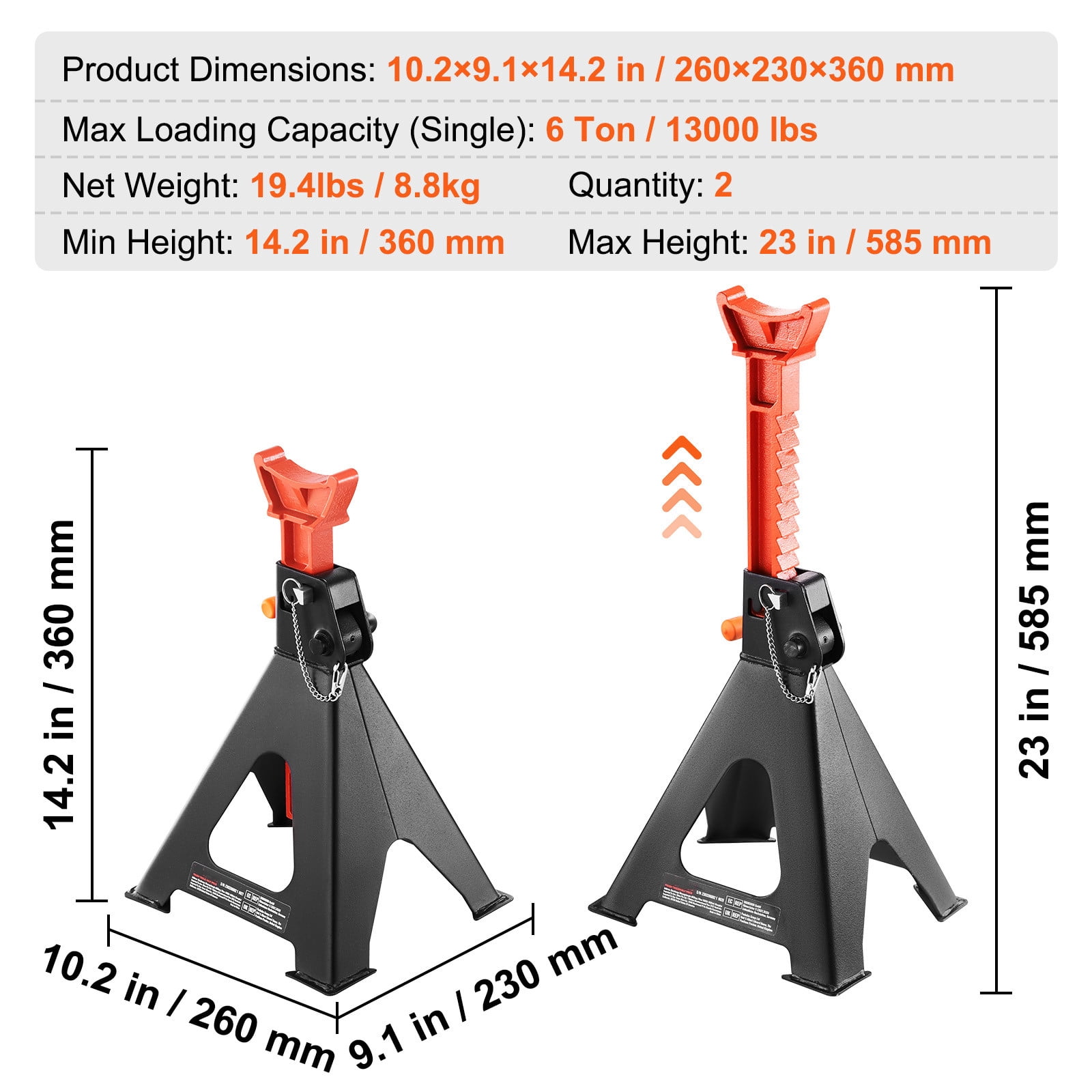 BENTISM Jack Stand 6T (13000 lbs) Capacity Steel Adjustable Car Lifting Jack Stands with Double Locking for SUV MPV Sedan 1 Pair