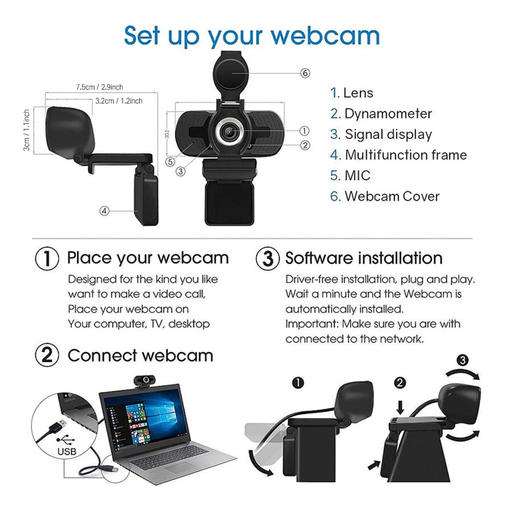 1080P Full HD Web Camera Manual  Computer Camera With Universal Clips Fits Laptops Desktops Monitors Webcam With Microphone