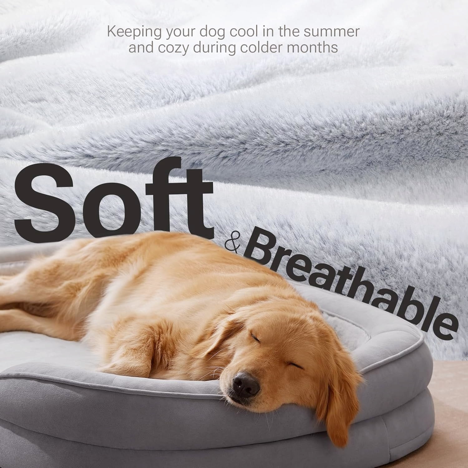 Soft Touch Orthopedic XL Dog Bed in Grey with Faux Fur and Foam Filling