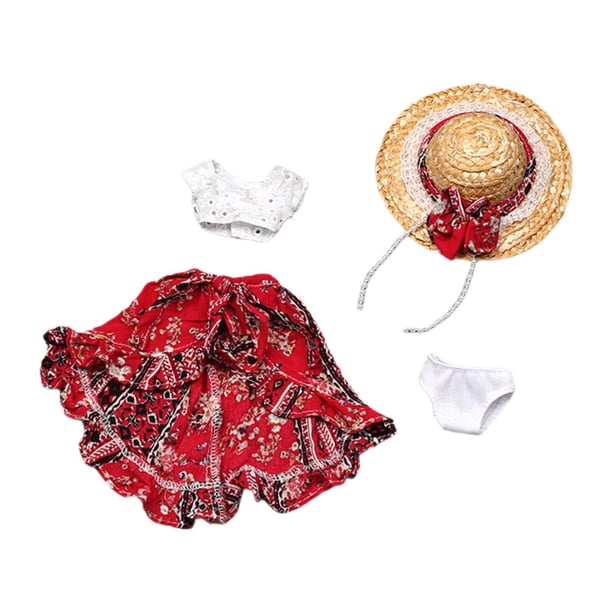 4 piezas 1:6 Top y falda Sombrero Calzoncillos Ropa en miniatura Disfraz para acción de 12 pulgadas Red 4pcs