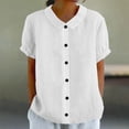 thumbnail image 2 of Yutgune Women's Trendy Cotton Linen Top Casual Solid Color Short-Sleeved Button-Down Blouse Collar Shirt, 2 of 9