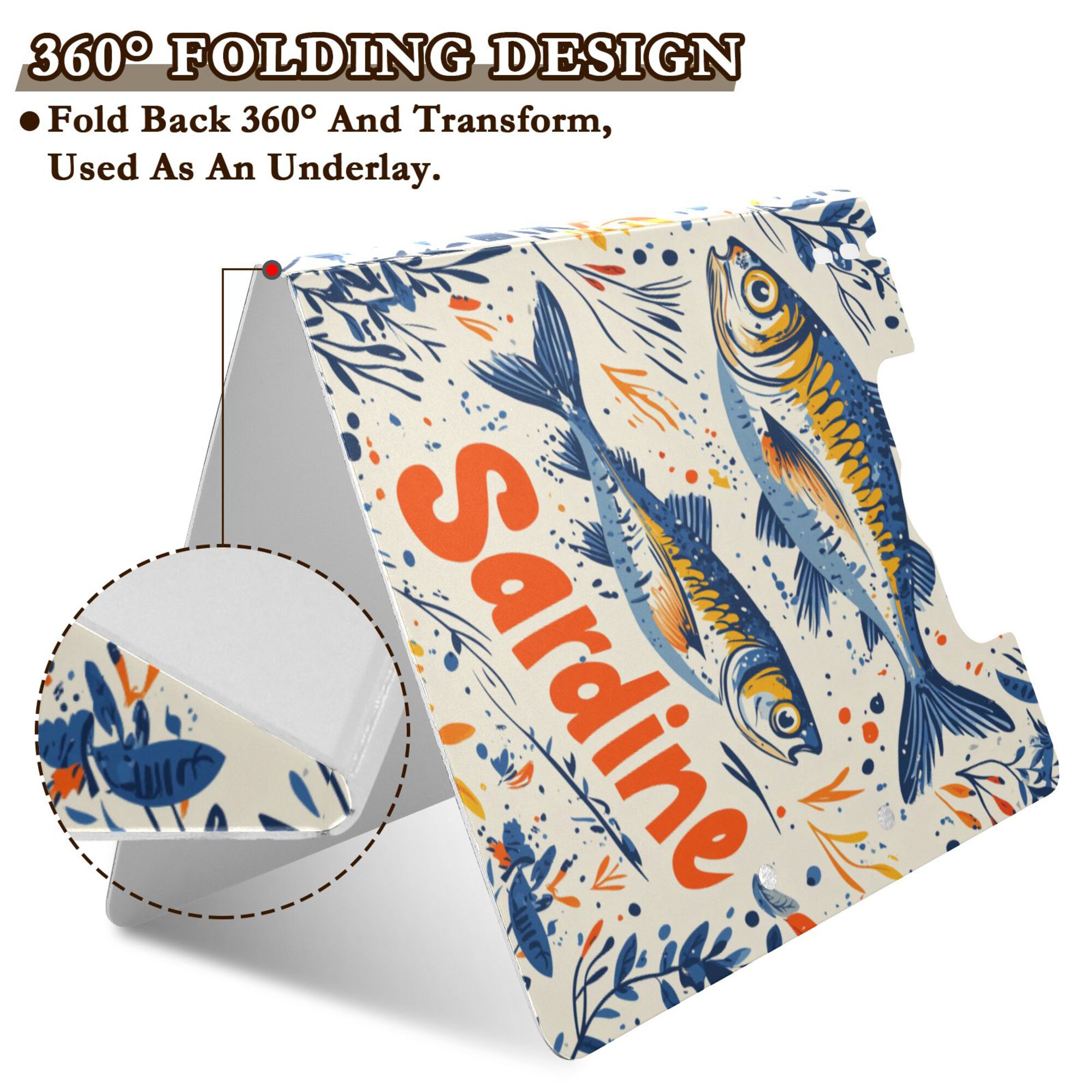 FORMRS A4 Clipboard Folder with Pen Holder Horizontal Foldable School Office Binder, Blue Sardines Pattern