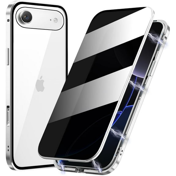REQO Metal Titanium Frame Privacy Case for iPhone 17 Air, Privacy Screen Protector, Magnetic Adsorption with Safety Buckle Lock, Double Side Tempered Glass,Full Body Protection Anti Peep Cover