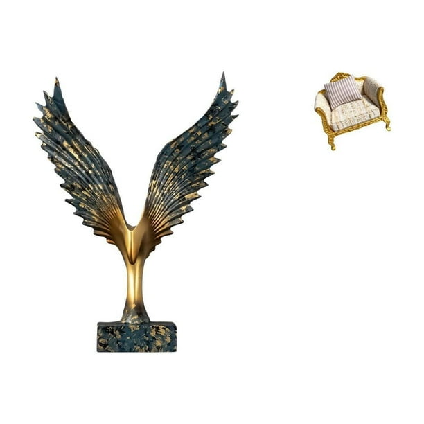 Estatua de la casa,Estatua de ala hecha a mano,artesanía de resina para cafetería,Escultura de alas extendidas,adorno artesanal,sofá de casa de muñecas,Muebles de casa de muñecas,modelo de