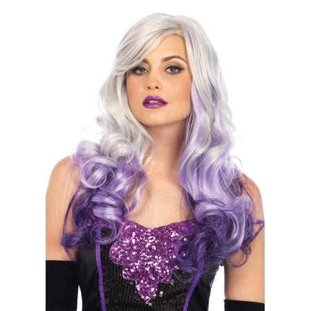 Allure Multi Color Long Wavy Wig Costume Accessory, Grey/Purple, One Size