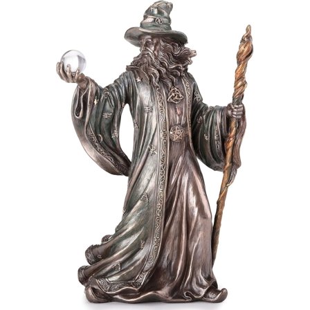 Veronese Design 8 1/8 Inch Wizard Holding Crystal Ball and Staff Cold Cast Resin Bronze Finish Sculpture