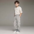 thumbnail image 4 of Gibobby Boys Pants Toddler Kids Boys Sports Cargo Pull On Pants Stretch Elastic Waist School 2T 3T 4T 5T 6T 7T 8T Kids Joggers Boys Warm Casual Pants(9-10 Years,Light Gray), 4 of 4