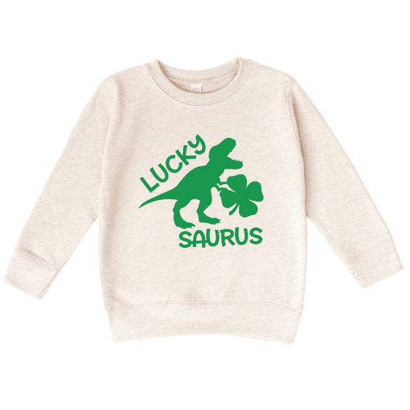Bump and Beyond Designs Boys St. Patrick's Day Shirt, Lucky Saurus Dinosaur Sweatshirt (Natural 7)