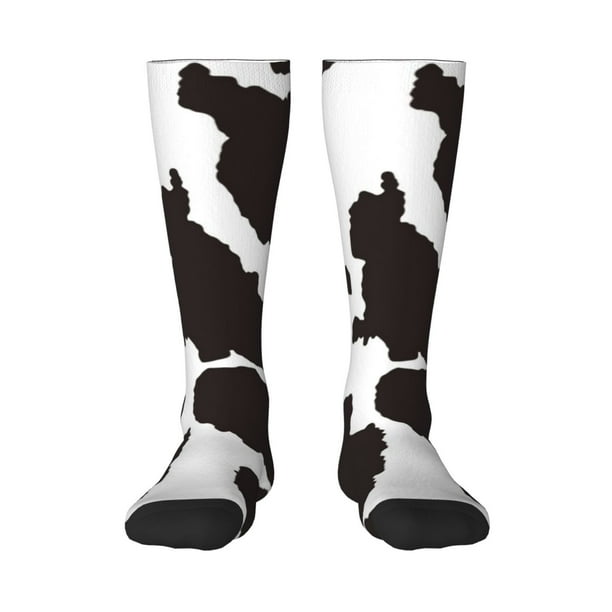 Fotbe Cow Skin 2 Calcetas Divertidas Estampadas para Hombre y Mujer, Calcetas de Algodón hasta la Rodilla para Caminar, Correr, Enfermería y Embarazo