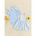 thumbnail image 4 of vera natura 3Pcs Baby Girls Summer Outfits Short Sleeve Romper + Daisy Suspender Skirt + Headband Set, 4 of 8