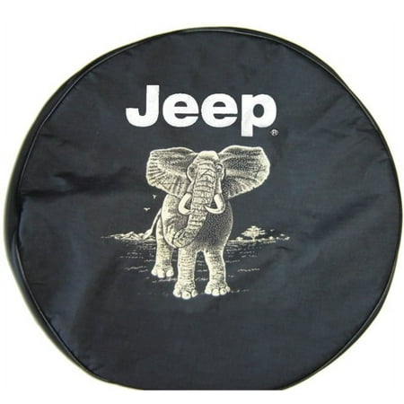 SpareCover - Brawny Series - Jeep Logo with Charging Elephant on 35" tall Denim Textured Vinyl - Heavy Duty - Tire Cover - made in USA only
