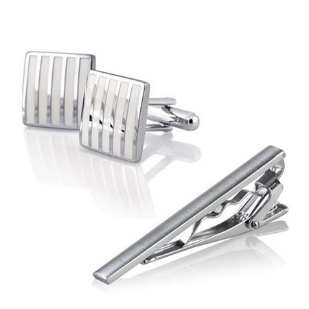 Zodaca Man Suit Dress Shirt Necktie Clip Clasp Silver Cufflinks Premium Set