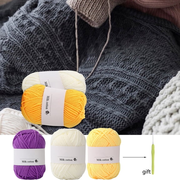 Knitting Yarn 10 Purple 25g 4-Ply Milk Cotton Yarn Balls with Crochet Hook for Hand Knitting and Crochet(1Pcs) Rkxzt