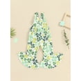 thumbnail image 3 of Barboteuse Sans Manches pour Filles, Imprimé Trèfle, Dos Nu, Pattes d'Éléphant, 3 of 8