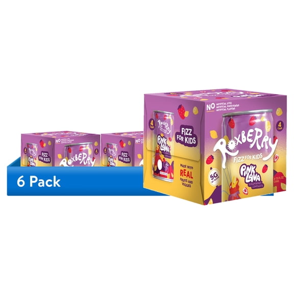 (6 pack) Roxberry Low Sugar Soda for Kids – Strawberry Lemonade, 5g Sugar, No Artificial Flavors or Sweeteners – Plant-Powered Sparkling Juice, 7.5 fl oz (4 pack)