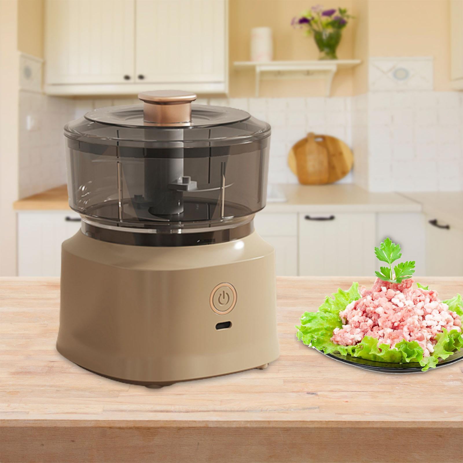 Electric Garlic Chopper Meat Mincer 350ml Detachable Visible Kitchen Gadget Chili Pepper Shredder Mixers for Food Ginger Chili Tomato Spice light coffee color