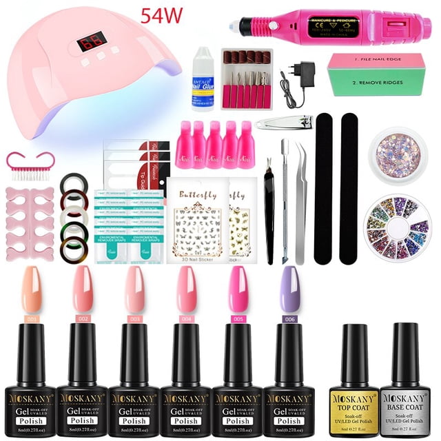 MOSKANY Juego de uñas profesional Kit de gel de uñas con lámpara de uñas UV de 120W / 54W y taladro de uñas para todo el juego de manicura de esmalte de uñas de gel de secado zhangmengya LED