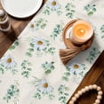 thumbnail image 3 of Daisy Table Runner - 120 Inch Long Spring Flowers Eucalyptus Leaves Botanical Beige Cotton and Linen Blended Dress Scarves Farmhouse Table Runner for Kitchen Dining, Coffee Table, 13" x 120", 3 of 8