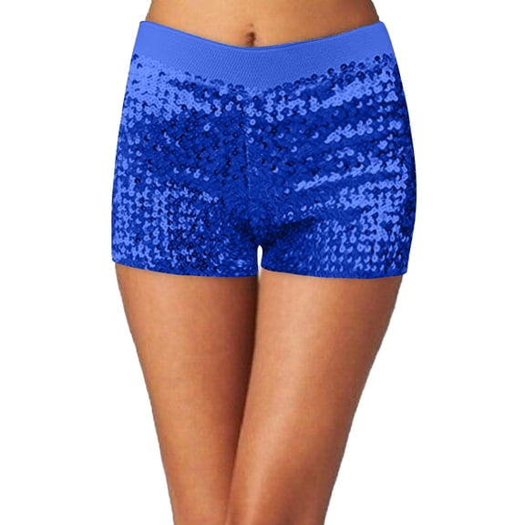 Shorts For Women Women's Sequins Elastic Waist Sparkly Straight Leg Glitter Hot Pants Sequin For Women Shorts