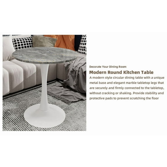 Marble-Top Round Side Table with Tapered Pedestal Base for Living Room, Modern Minimalist End Table with Stable Surface for Drinks and Decor