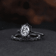 thumbnail image 4 of Oval Cut Diamond Engagement Ring Set- Black Diamond Halo Ring in 14K Black Gold Vermeil Bridal Ring Set, 4 of 6