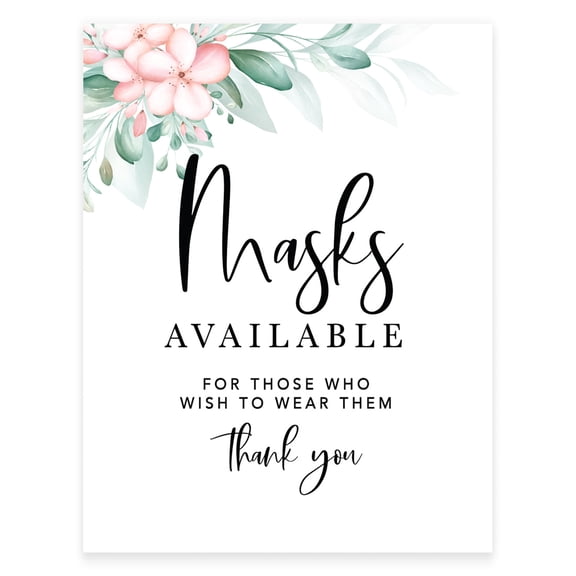Koyal Wholesale Masks Available, Formal Black and White Print With Pink Floral Design Table Sign, 1-Pack