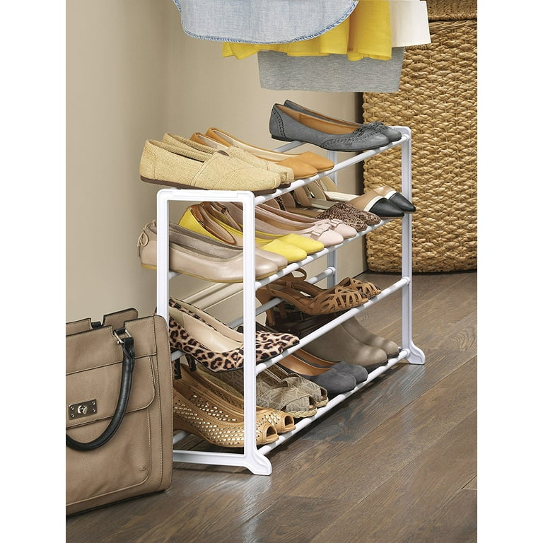 Whitmor 4 Tier Floor Shoe Rack - 20 Pair - Storage Organizer, White