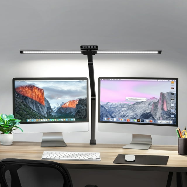 OUTON Lampe de Bureau LED pour Maison Bureau, Lampe de Table Architecte Col de Cygne Réglable avec Pince pour Moniteur d'Ordinateur Lumière de Travail, Noir