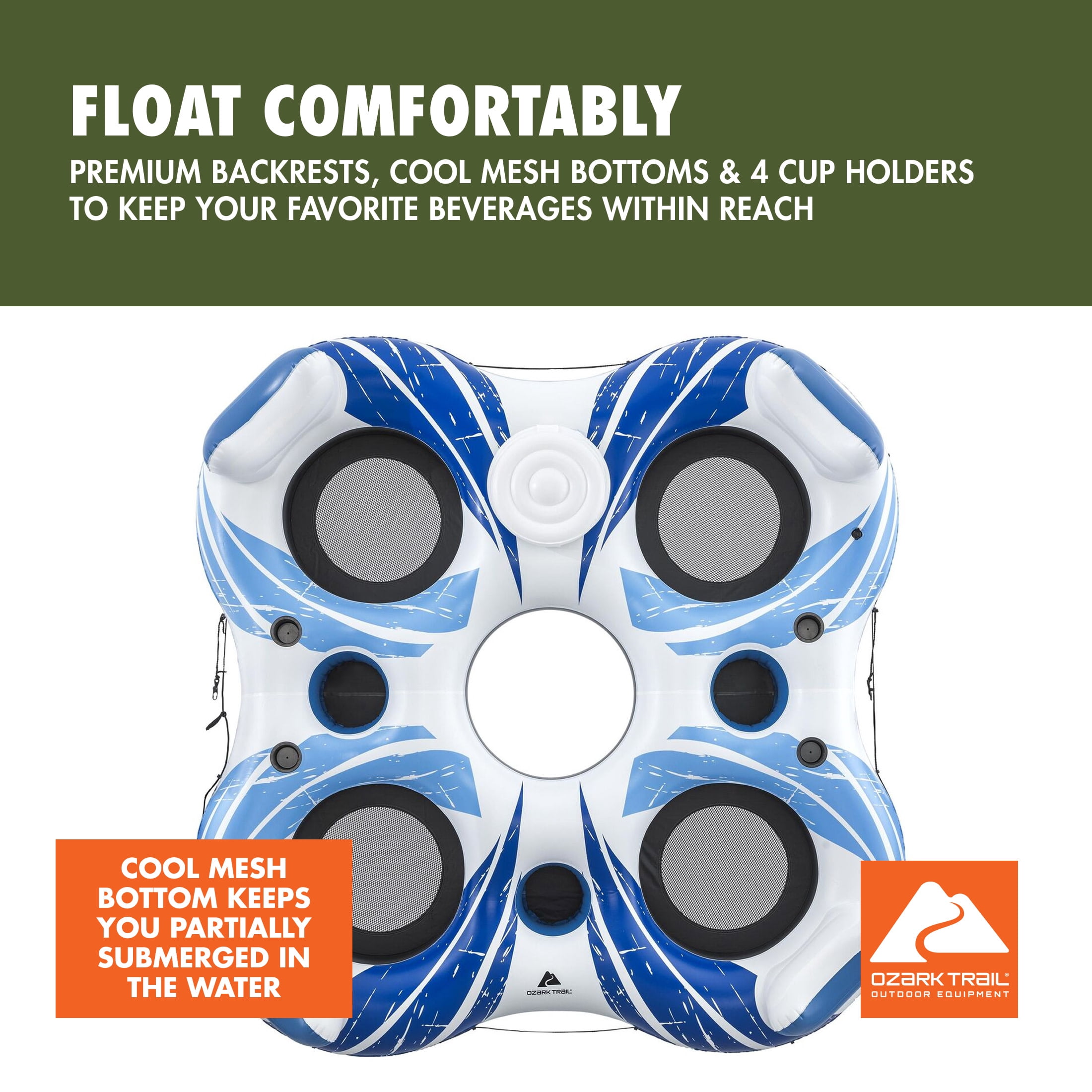 Ozark Trail Rapid Rider Quadruple River Tube, Blue & White