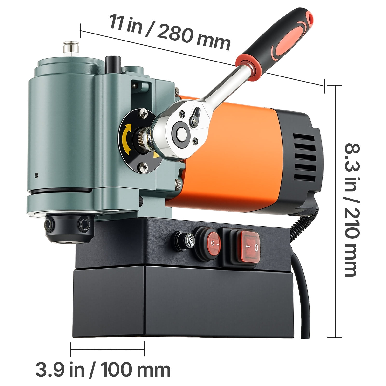 VEVOR Low Profile Magnetic Drill Press, 1300 W, 1.4 in Boring Diameter, 2248 lbf Power Portable Mag Drill Press, 650RPM Speed, with Weldon Shank, for Metal Surface, Industrial and Home Improvement