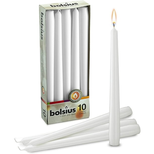 BOLSIUS White Taper Candles - 10 Pack Unscented 10 Inch Dinner