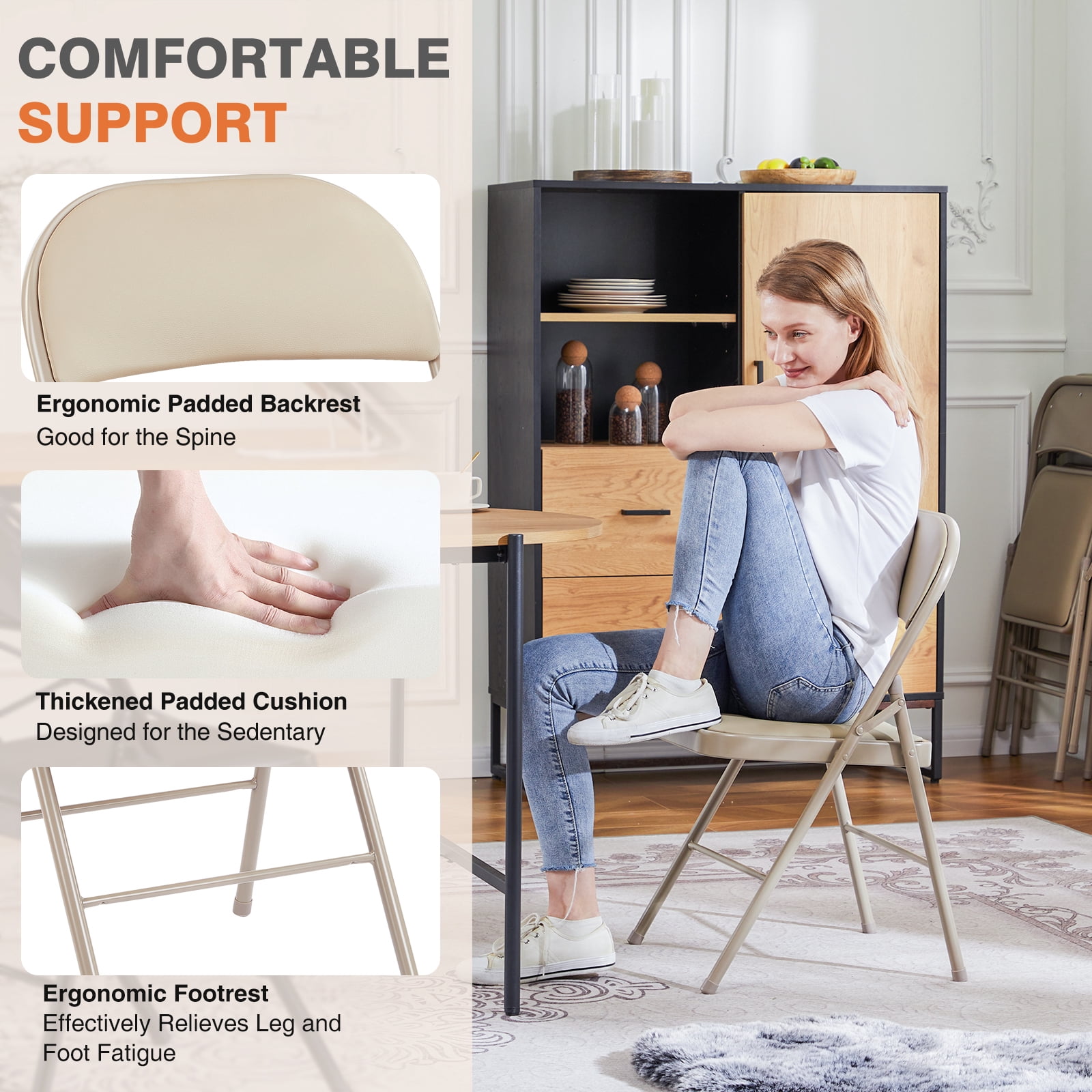 Gianna 2-Pack Folding Chairs, Dining Chairs with Cushioned Seat and Back for Indoor or Outdoor Use, Home, Office, Events & Parties