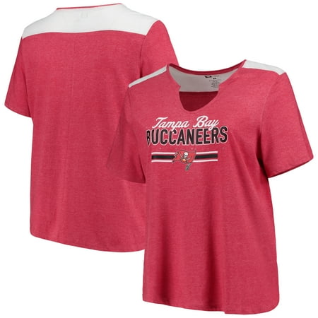 Tampa Bay Buccaneers Womens Rhinestone - Tampa Bay Buccaneers Majestic Women's Notch Neck Plus Size T-Shirt - Heathered Red