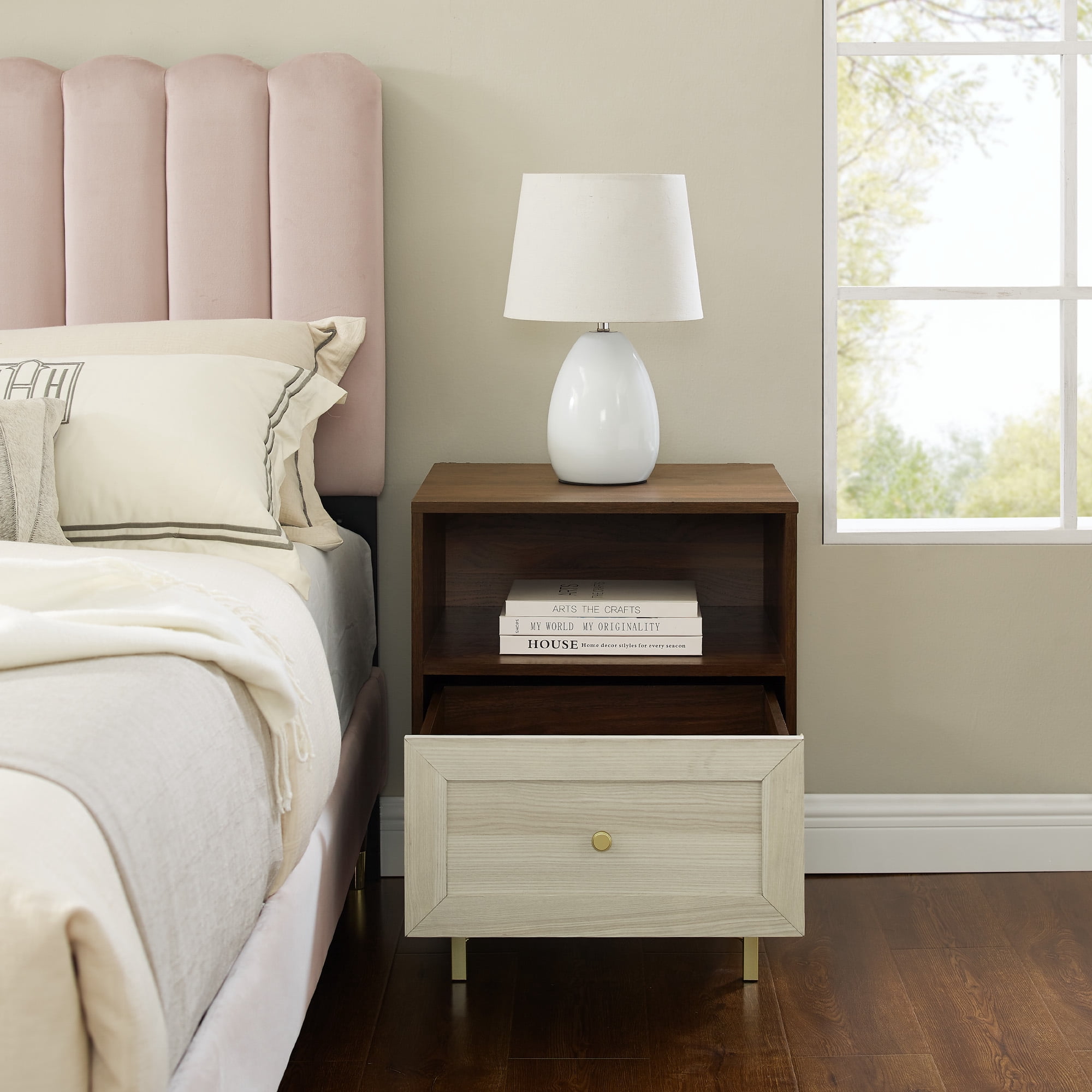 Manor Park Modern Single Drawer Nightstand, White Poplar