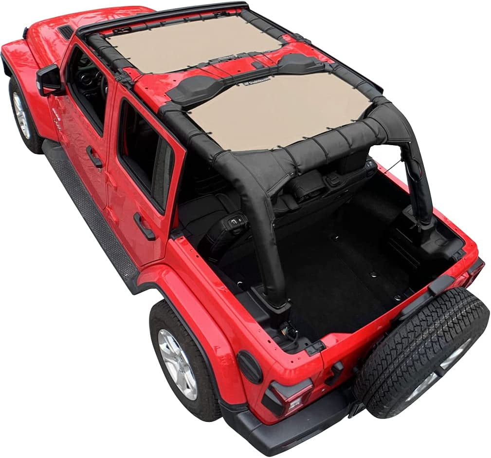 Shadeidea Jeep Wrangler Sun Shade JL Top Sunshade Front and Rear 2  piece-Cherry Red Mesh Screen Sunshade JLU Unlimited 4 Door 2018-Current New  Model Cover UV Blocker with Grab Bag-10 Years Warranty -