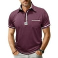 thumbnail image 2 of Afuyipoi Men’s Button-Front Short-Sleeve Polo Shirt with Pocket, Casual Turn-Down Collar Top Wine Size S, 2 of 8