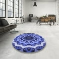thumbnail image 4 of Ahgly Company Machine Washable Indoor Round Transitional Sky Blue Area Rugs, 5' Round, 4 of 7