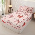 thumbnail image 3 of Homewish Pink Red Love Heart Bow Zipper Twin Comforter Sets with Fitted Sheet and 2 Pillowcases for Girls, Cartoon Stars Print Zipper Bedding Set, Pink Reversible, 4pcs, 3 of 6