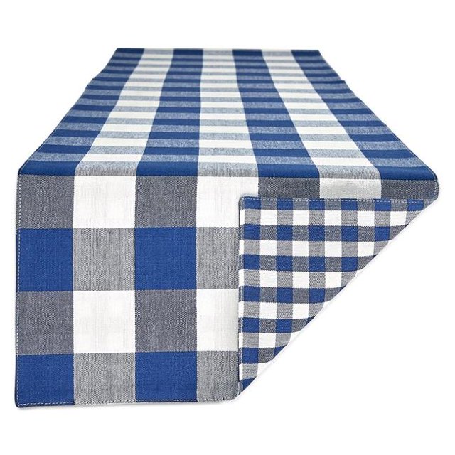 Design Imports Z02390 14 x 72 in. Navy & Off White Reversible Gingham & Buffalo Check Table Runner
