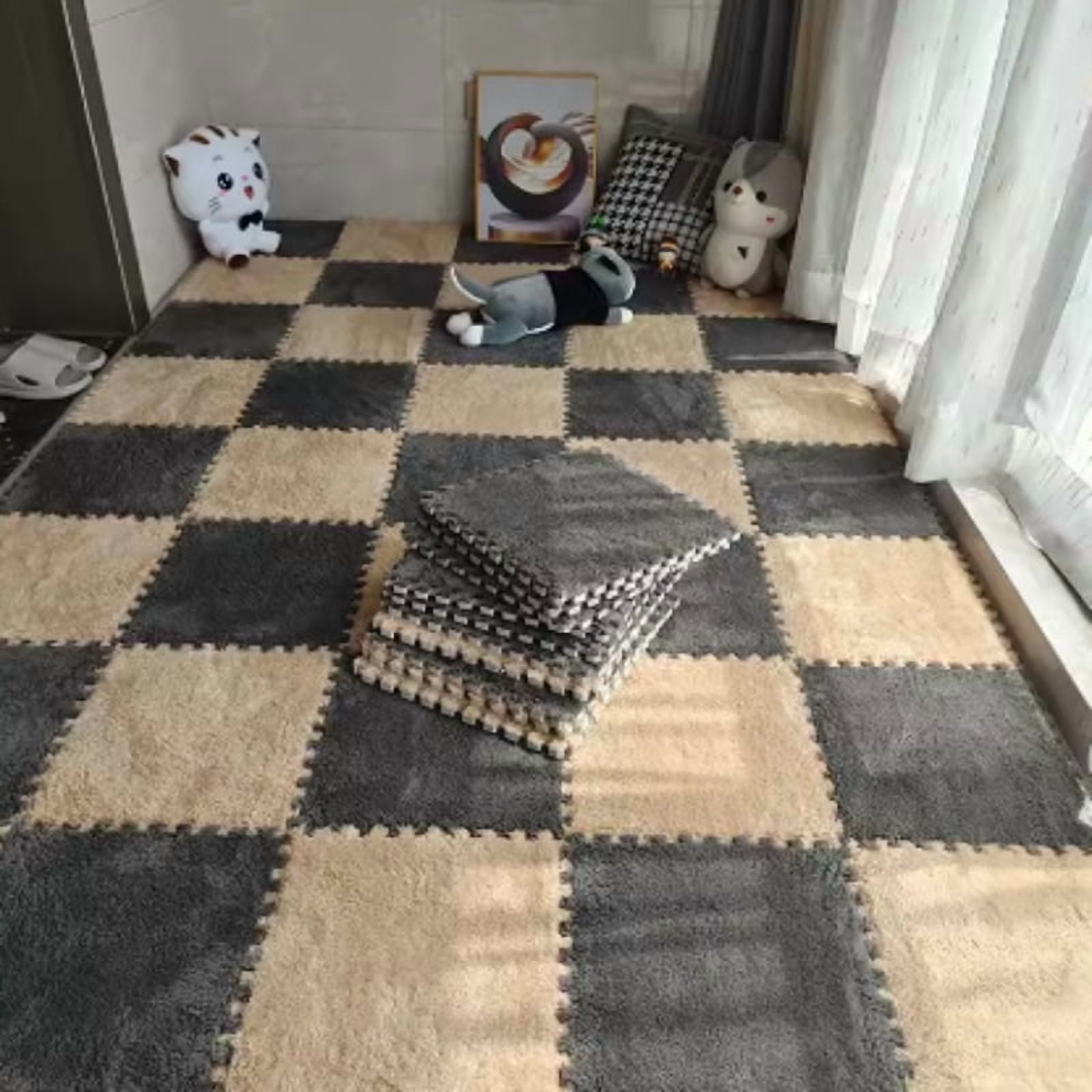 Soft Plush Warm Carpet Baby Play Mat Baby Bedroom Patchwork Carpet EVA Foam Interlocking Sports Floor Tiles Baby Warm Game Mat