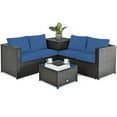 thumbnail image 2 of Resenkos 4 Pieces Outdoor Patio Rattan Furniture Set with Cushioned Loveseat and Storage Box-Navy, Patio Seating Conversation Set, Modern Patio Sofa Sectional Proof for Patio Back Deck, 2 of 10