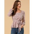 thumbnail image 2 of INSPIRE CHIC Blouse à Manches Longues Florale à Encolure Carrée avec Ceinture pour Femmes, 2 of 6