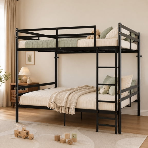Alvantor Bunk Bed Full over Full for Kids, Metal Bunk Bed with Stairs and Anti-tip Bracket Black