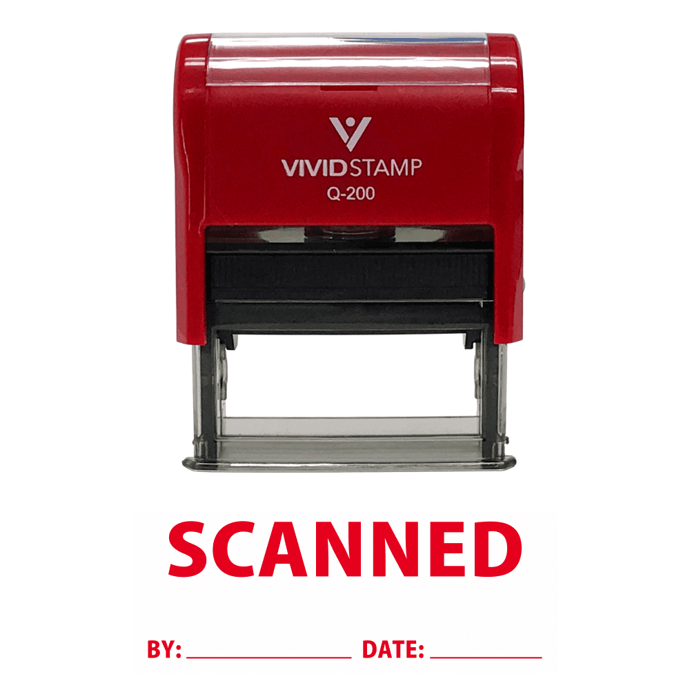 (3 pack) Precision and Convenience: VIVID STAMP Self-Inking Scanned By Date Rubber Stamp (Red Ink) - Medium