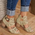 thumbnail image 4 of Anuirheih Women's Chunky Block High Heel Sandals with Open Toe Ankle Strap for Dress Wedding Party(Khaki）, 4 of 7