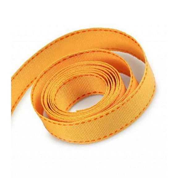 5/8 Inch Yellow Gold Grosgrain Ribbon with Orange Stitching